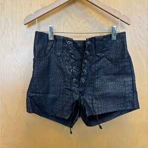 Black Lace-Up Snakeskin Faux Leather Women's Shorts